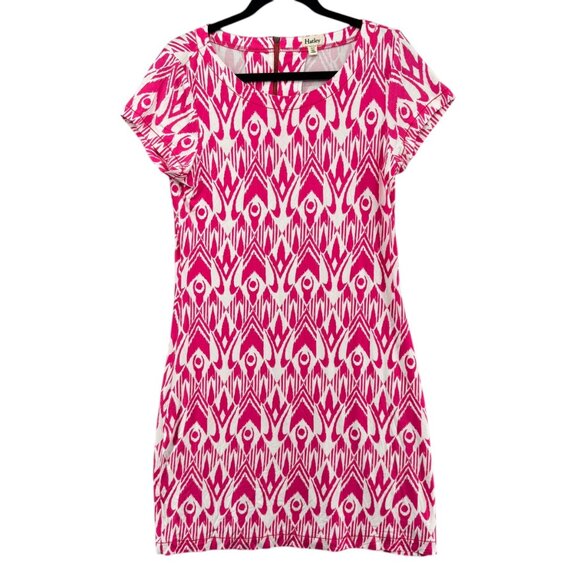 Hatley Dresses & Skirts - Hatley Ikat T Shirt Dress Pink White Short Cap Sleeve Stretch Back Zip Size M